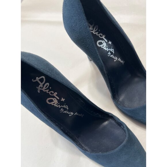 Alice & Olivia Navy Blue Suede Pointed-Toe Stiletto Heels - Picture 6 of 11